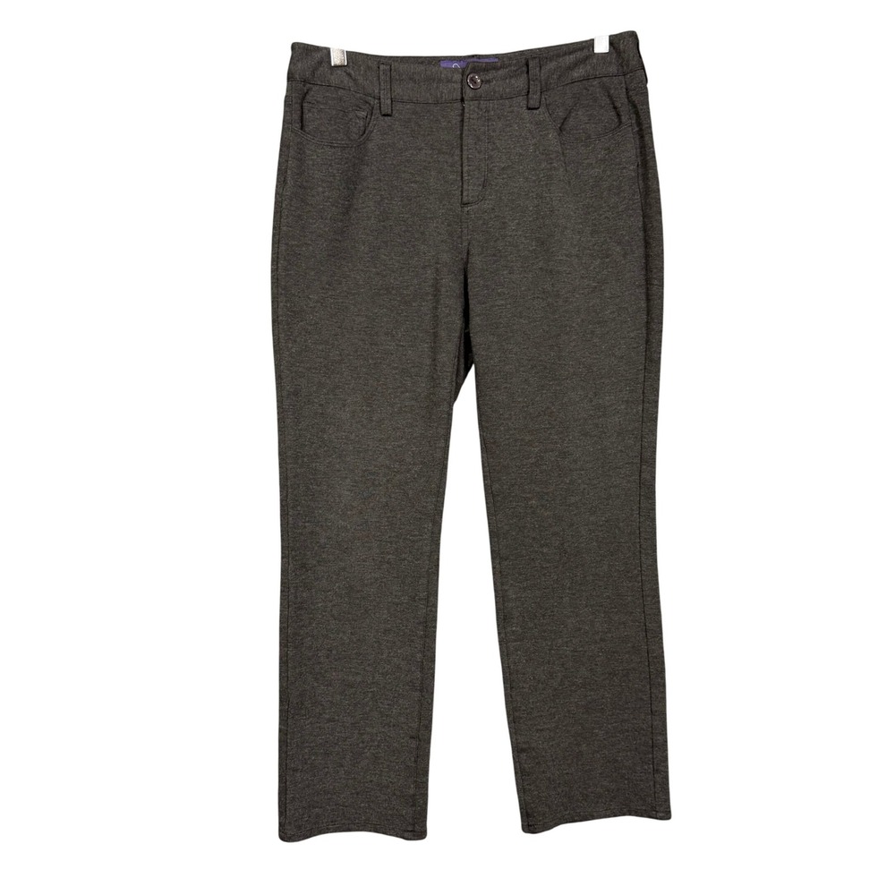 NYDJ Pants Womens 10P Petite Charcoal Grey Knit Lift Tuck Tech Faux Leather Trim
